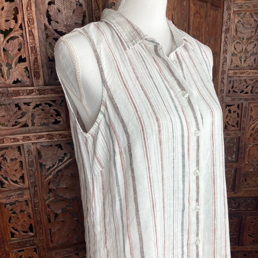 Garnet Hill Sleeveless Striped Dress - Cream and Red